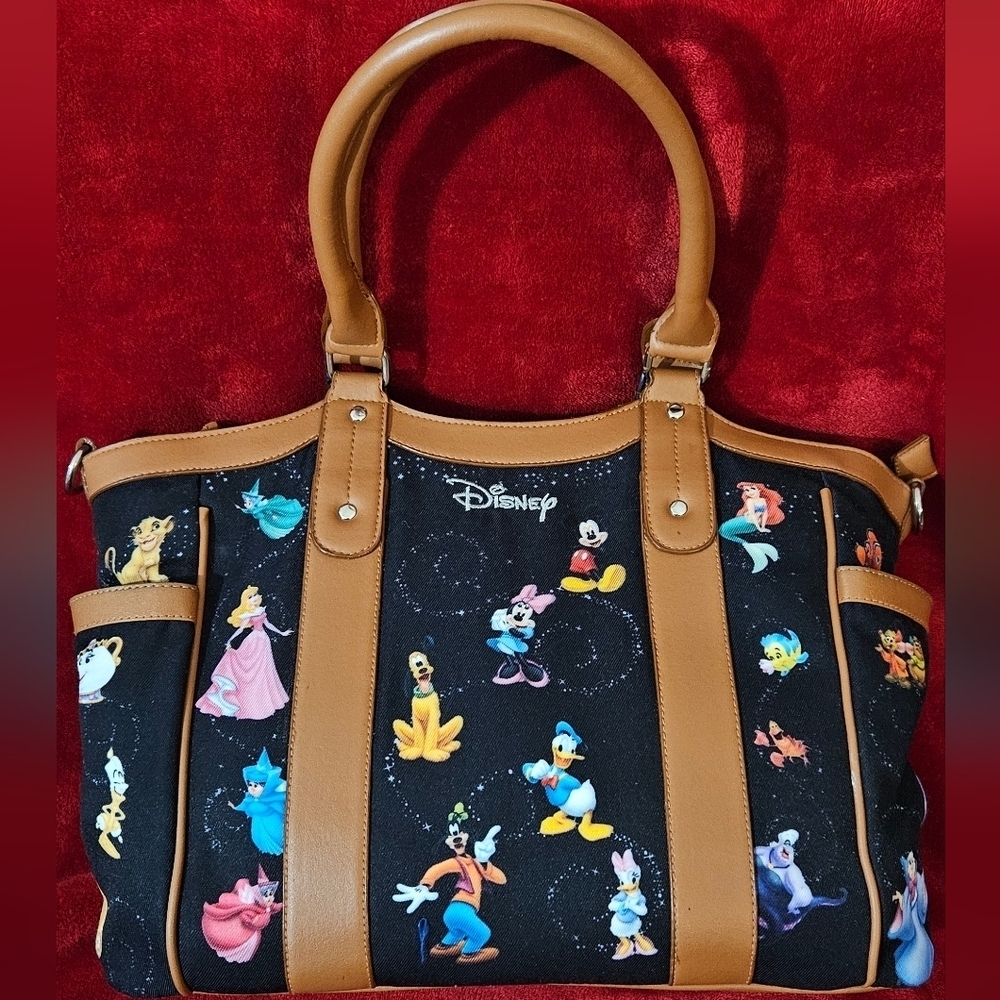 Disney Character Print Black and Tan Women's Bag